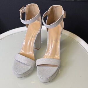 Elegant Silver Glitter Women's chunky Platform Heels
